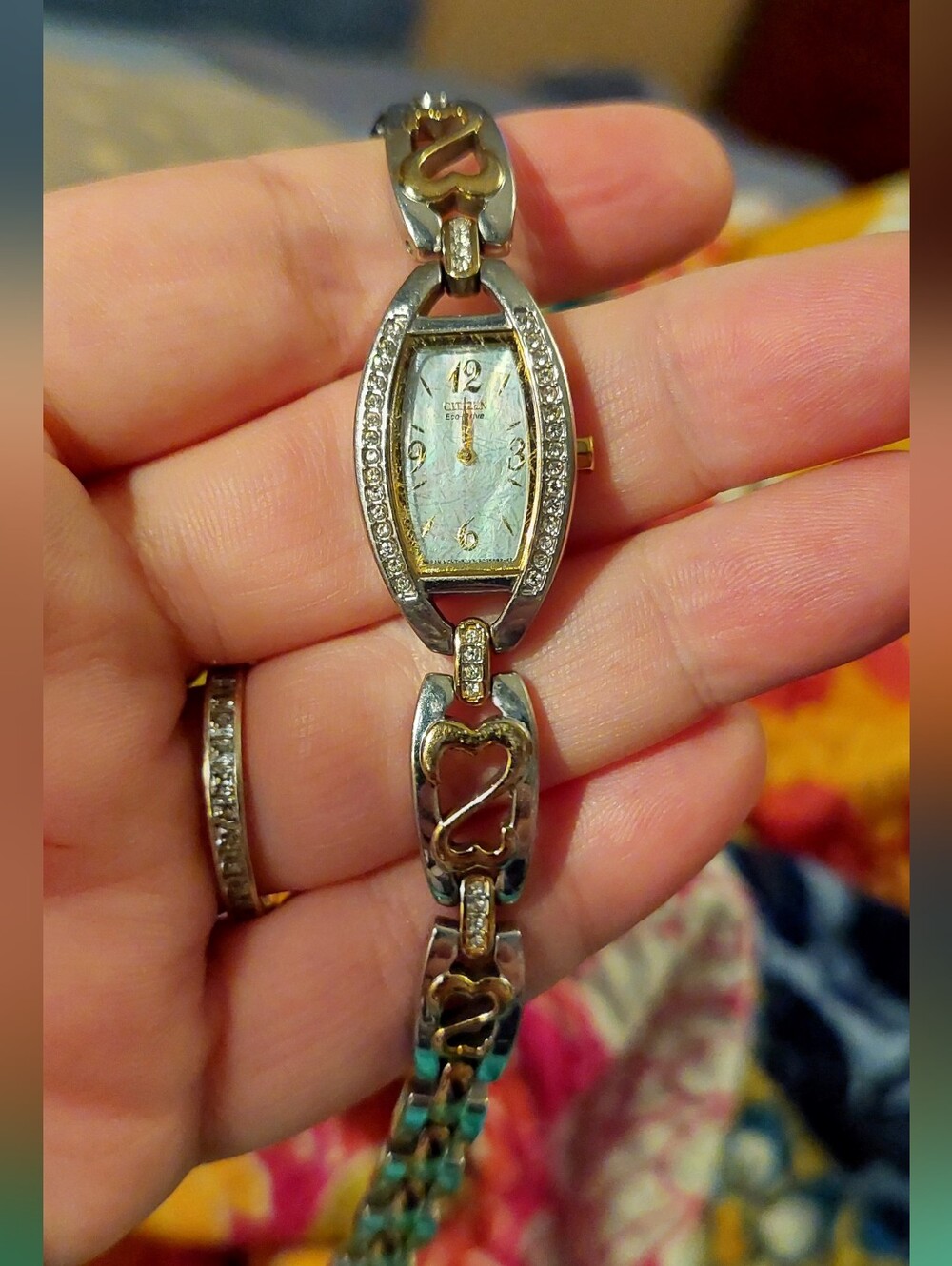 Vintage Jane seymour Open Hearts Silver And Gold Diamond Watch Women's.